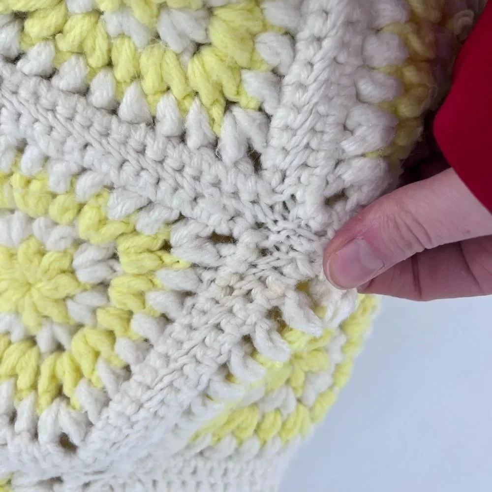 Vintage Handmade Large Afghan Blanket Yellow & White Camp Adirondack rustic 42 x